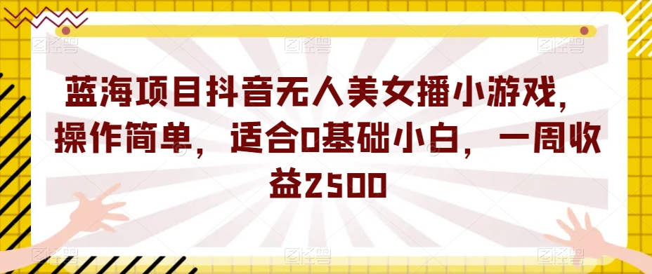 蓝海项目抖音无人美女播小游戏，操作简单，适合0基础小白，一周收益2500【揭秘】-网创资源社