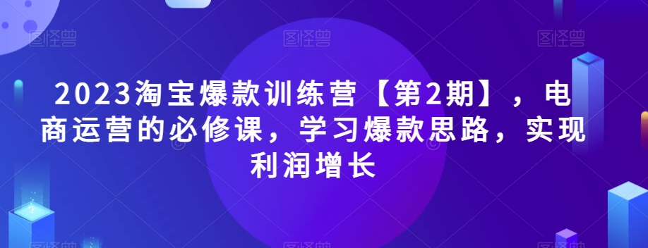 2023淘宝爆款训练营【第2期】，电商运营的必修课，学习爆款思路，实现利润增长-网创资源社