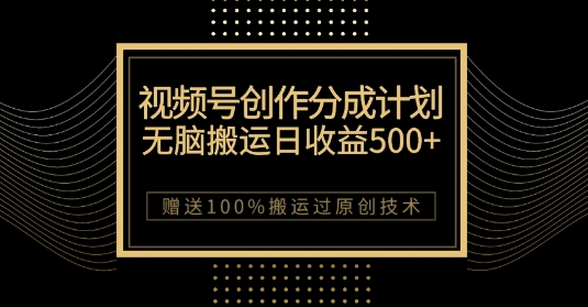 最新视频号创作分成计划，无脑搬运一天收益500+，100%搬运过原创技巧【揭秘】-网创资源社