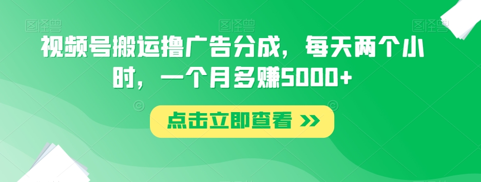 视频号搬运撸广告分成，每天两个小时，一个月多赚5000+-网创资源社