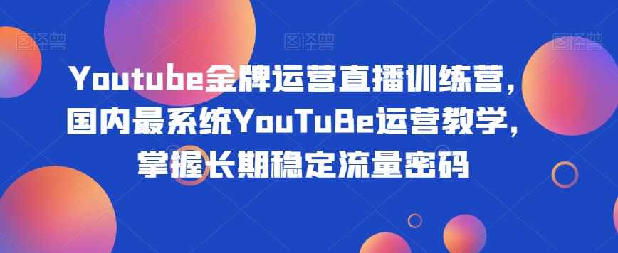 Youtube金牌运营直播训练营，国内最系统YouTuBe运营教学，掌握长期稳定流量密码-网创资源社