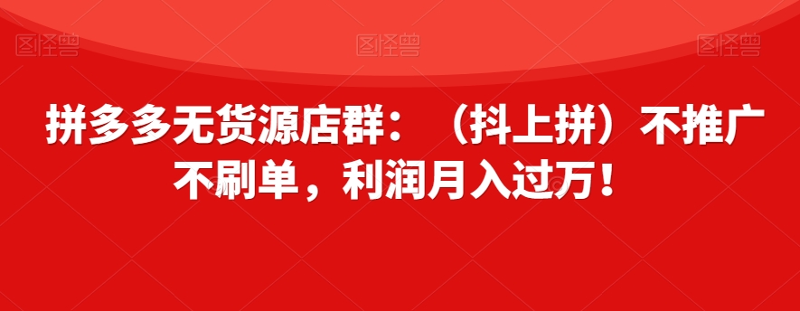 拼多多无货源店群：（抖上拼）不推广不刷单，利润月入过万！【揭秘】-网创资源社