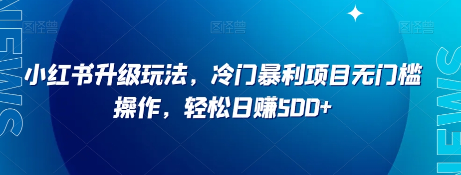 小红书升级玩法，冷门暴利项目无门槛操作，轻松日赚500+【揭秘】-网创资源社