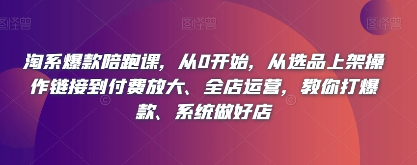 淘系爆款陪跑课，从0开始，从选品上架操作链接到付费放大、全店运营，教你打爆款、系统做好店-网创资源社