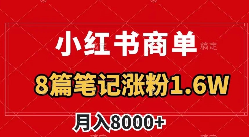 小红书商单最新玩法，8篇笔记涨粉1.6w，作品制作简单，月入8000+【揭秘】-网创资源社