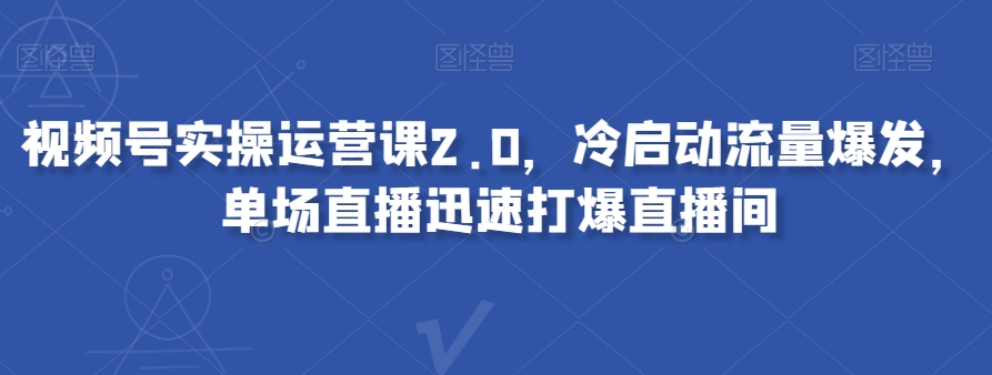 视频号实操运营课2.0，冷启动流量爆发，单场直播迅速打爆直播间-网创资源社