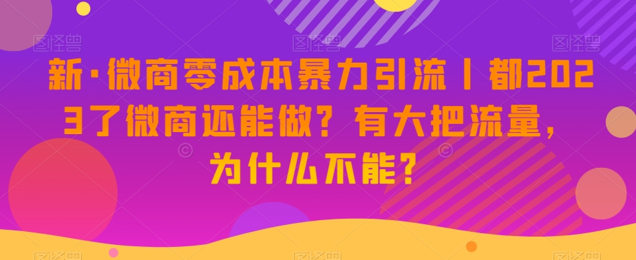 新·微商零成本暴力引流丨都2023了微商还能做？有大把流量，为什么不能？-网创资源社