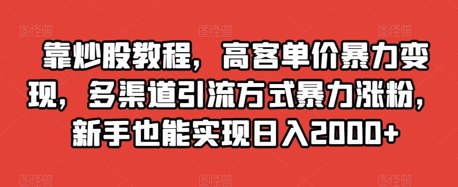 靠炒股教程，高客单价暴力变现，多渠道引流方式暴力涨粉，新手也能实现日入2000+【揭秘】-网创资源社