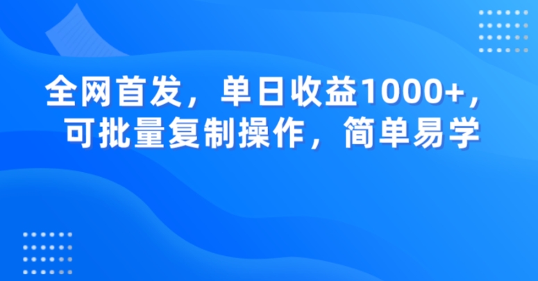 全网首发，单日收益1000+，可批量复制操作，简单易学【揭秘】-网创资源社