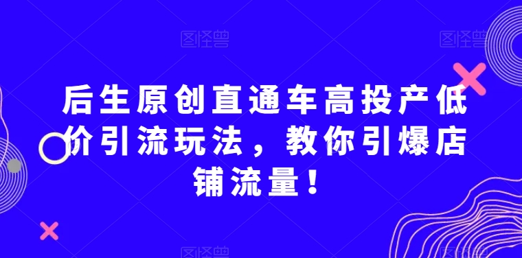 后生原创直通车高投产低价引流玩法，教你引爆店铺流量！-网创资源社