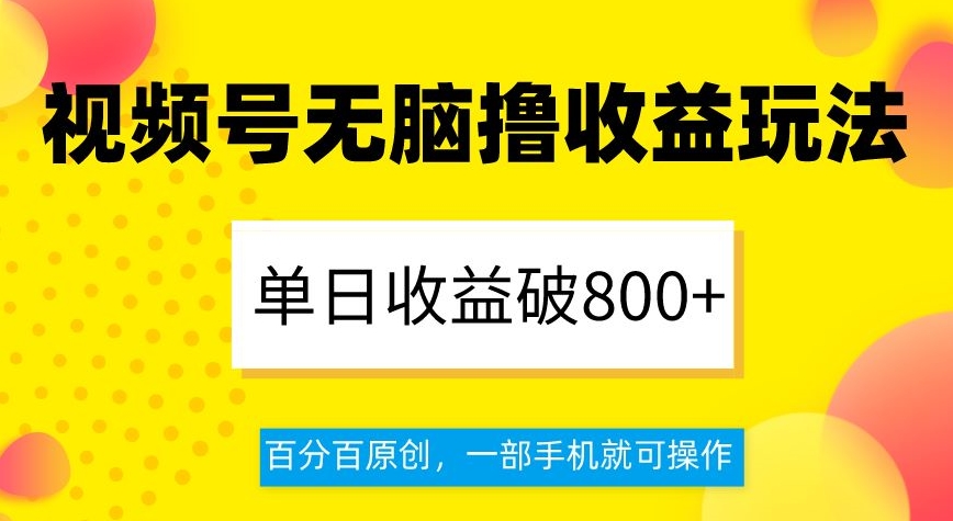 视频号无脑撸收益玩法，单日收益破800+，百分百原创，一部手机就可操作【揭秘】-网创资源社