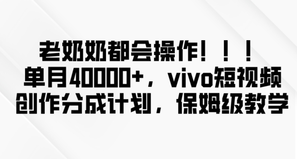 老奶奶都会操作，新平台无脑操作，单月40000+，vivo短视频创作分成计划【揭秘】-网创资源社