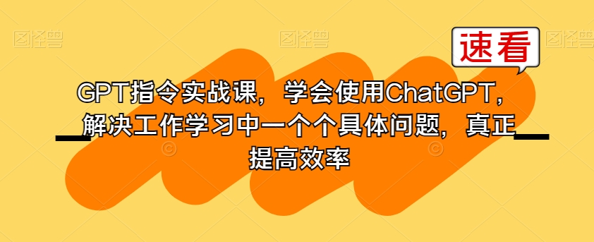 GPT指令实战课，学会使用ChatGPT，解决工作学习中一个个具体问题，真正提高效率-网创资源社