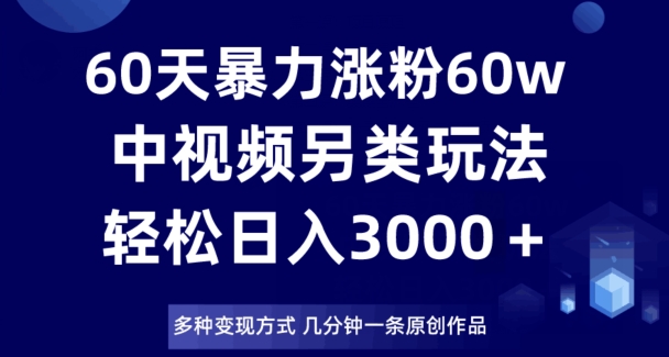 60天暴力涨粉60W，中视频另类玩法，日入3000＋，几分钟一条原创作品多种变现方式-网创资源社