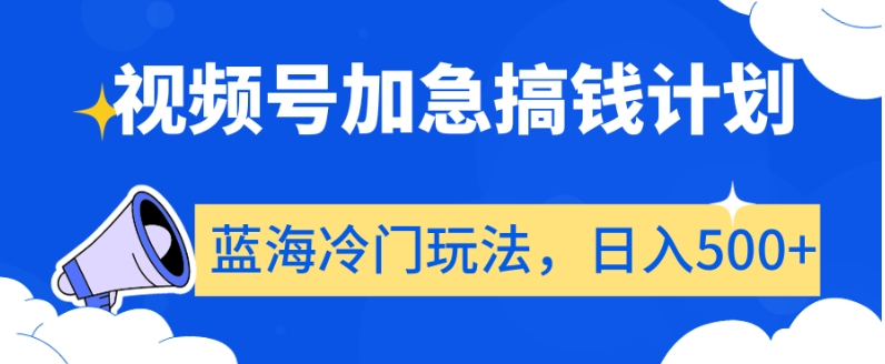 视频号加急搞钱计划，蓝海冷门玩法，日入500+【揭秘】-网创资源社