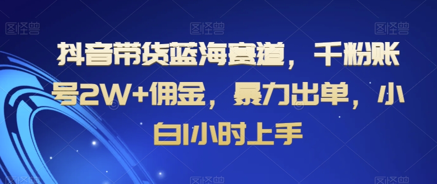 抖音带货蓝海赛道，千粉账号2W+佣金，暴力出单，小白1小时上手【揭秘】-网创资源社