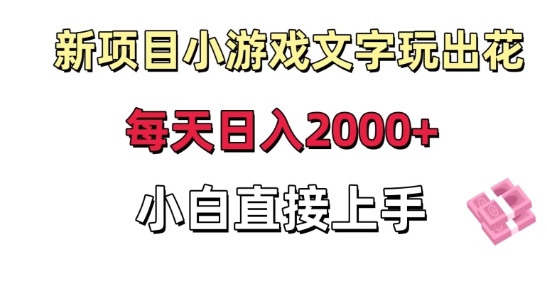 新项目小游戏文字玩出花日入2000+，每天只需一小时，小白直接上手【揭秘】-网创资源社