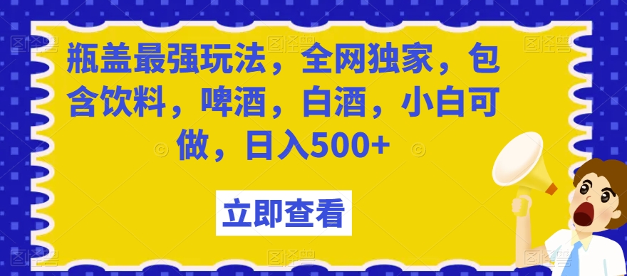 瓶盖最强玩法，全网独家，包含饮料，啤酒，白酒，小白可做，日入500+【揭秘】-网创资源社