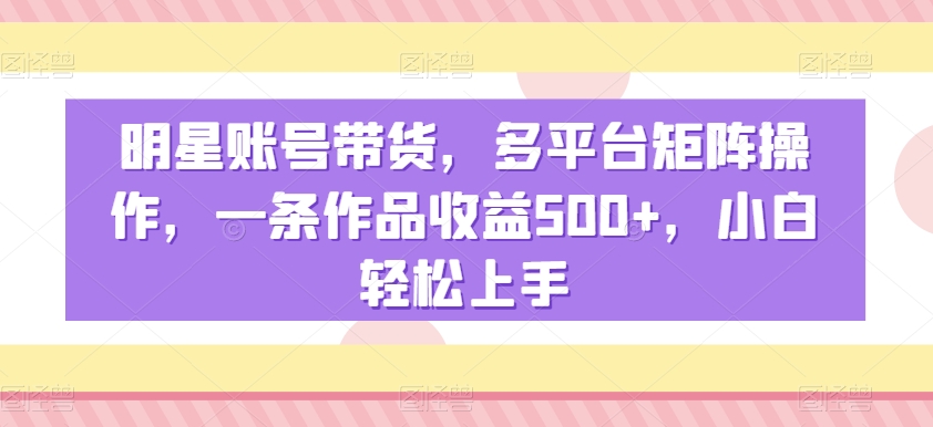 明星账号带货，多平台矩阵操作，一条作品收益500+，小白轻松上手【揭秘】-网创资源社