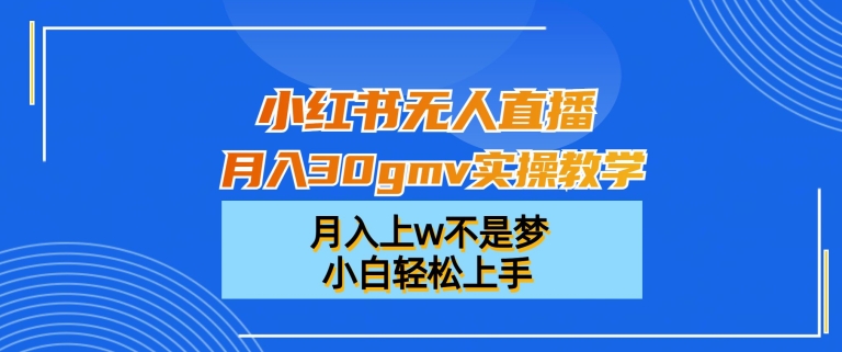 小红书无人直播月入30gmv实操教学，月入上w不是梦，小白轻松上手【揭秘】-网创资源社