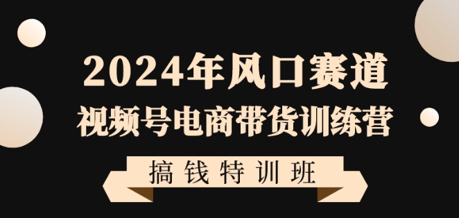 2024年风口赛道视频号电商带货训练营搞钱特训班，带领大家快速入局自媒体电商带货-网创资源社