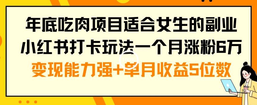 年底吃肉项目适合女生的副业小红书打卡玩法一个月涨粉6万+变现能力强+单月收益5位数【揭秘】-网创资源社