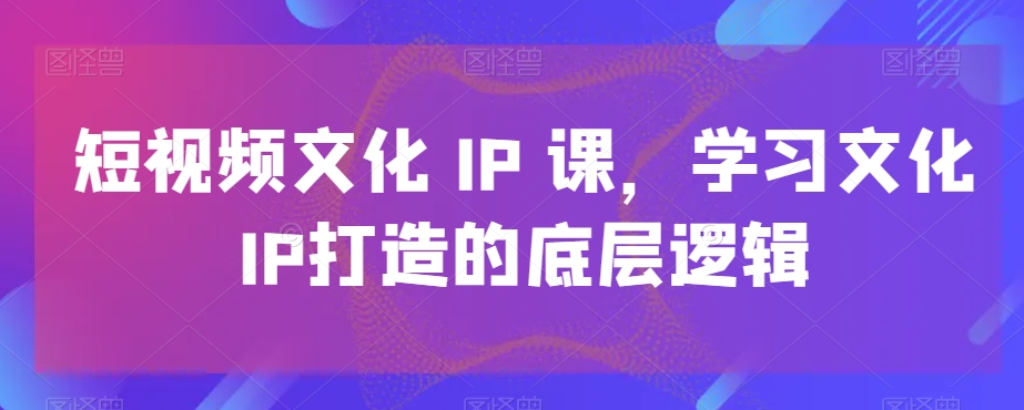 短视频文化IP课，学习文化IP打造的底层逻辑-网创资源社