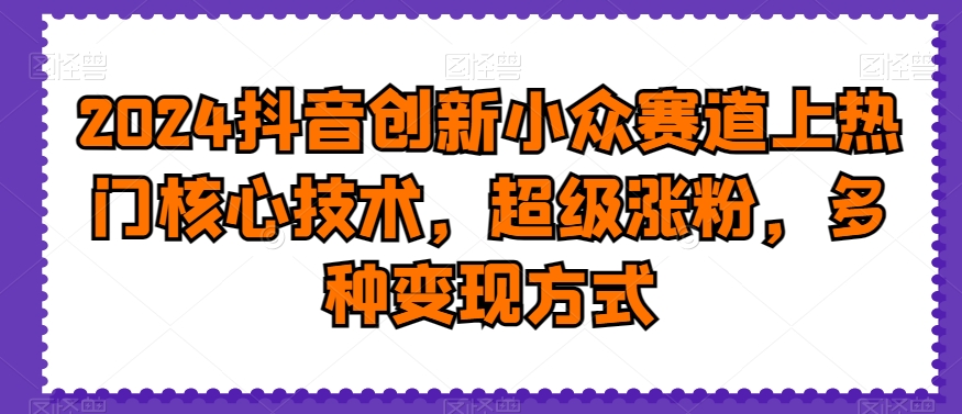 2024抖音创新小众赛道上热门核心技术，超级涨粉，多种变现方式【揭秘】-网创资源社