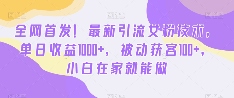 全网首发！最新引流女粉技术，单日收益1000+，被动获客100+，小白在家就能做【揭秘】-网创资源社