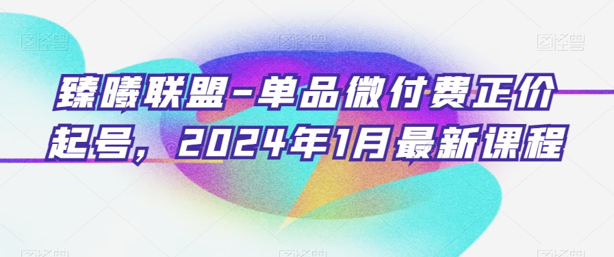 臻曦联盟-单品微付费正价起号，2024年1月最新课程-网创资源社