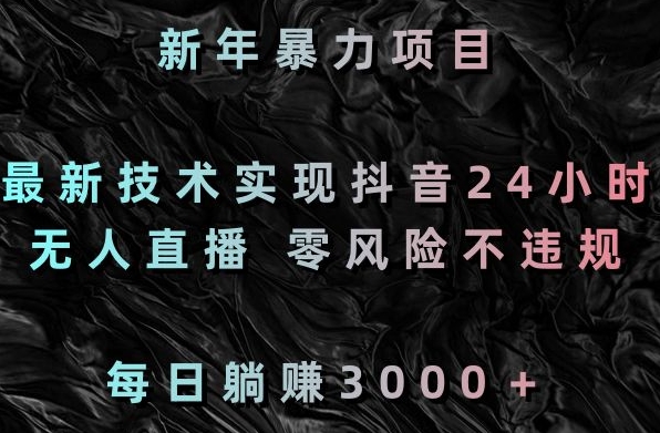 新年暴力项目，最新技术实现抖音24小时无人直播，零风险不违规，每日躺赚3000＋【揭秘】-网创资源社