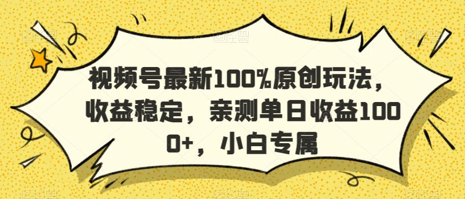 视频号最新100%原创玩法，收益稳定，亲测单日收益1000+，小白专属【揭秘】-网创资源社