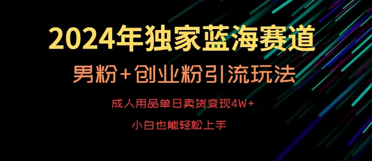 2024年独家蓝海赛道，成人用品单日卖货变现4W+，男粉+创业粉引流玩法，不愁搞不到流量【揭秘】-网创资源社