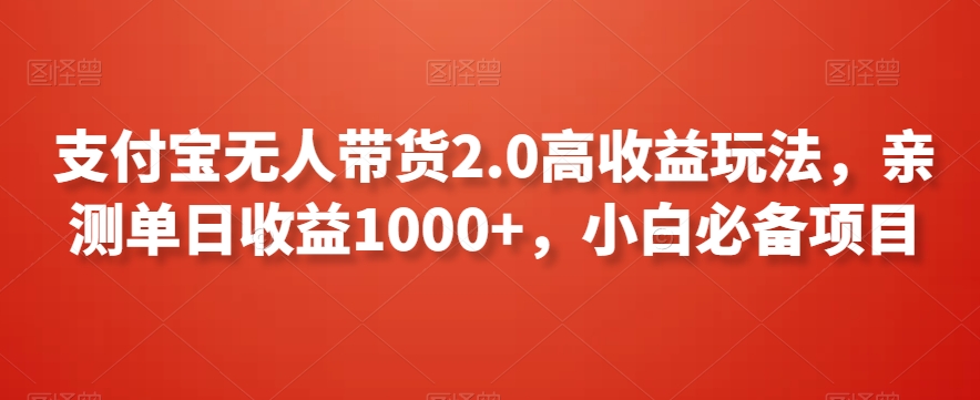 支付宝无人带货2.0高收益玩法，亲测单日收益1000+，小白必备项目【揭秘】-网创资源社