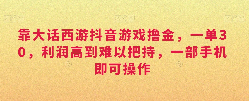 靠大话西游抖音游戏撸金，一单30，利润高到难以把持，一部手机即可操作，日入3000+【揭秘】-网创资源社