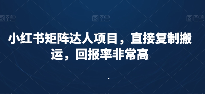 小红书矩阵达人项目，直接复制搬运，回报率非常高-网创资源社