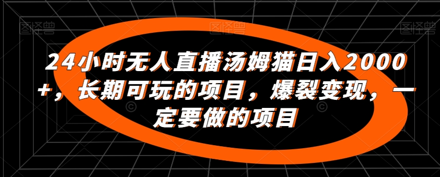 24小时无人直播汤姆猫日入2000+，长期可玩的项目，爆裂变现，一定要做的项目【揭秘】-网创资源社