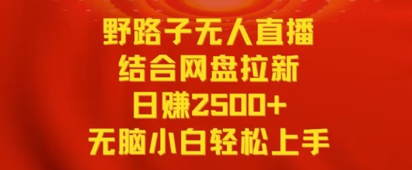 野路子无人直播结合网盘拉新，日赚2500+，小白无脑轻松上手【揭秘】-网创资源社