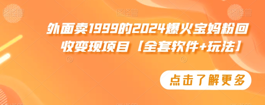 外面卖1999的2024爆火宝妈粉回收变现项目【全套软件+玩法】【揭秘】-网创资源社