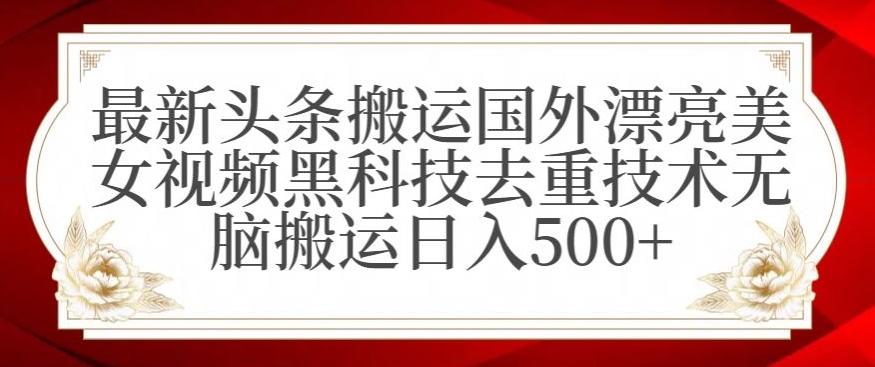 最新头条搬运国外漂亮美女视频黑科技去重技术无脑搬运日入500+【揭秘】-网创资源社