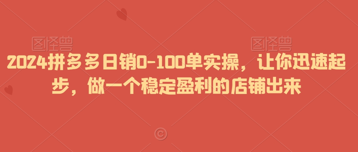 2024拼多多日销0-100单实操，让你迅速起步，做一个稳定盈利的店铺出来-网创资源社