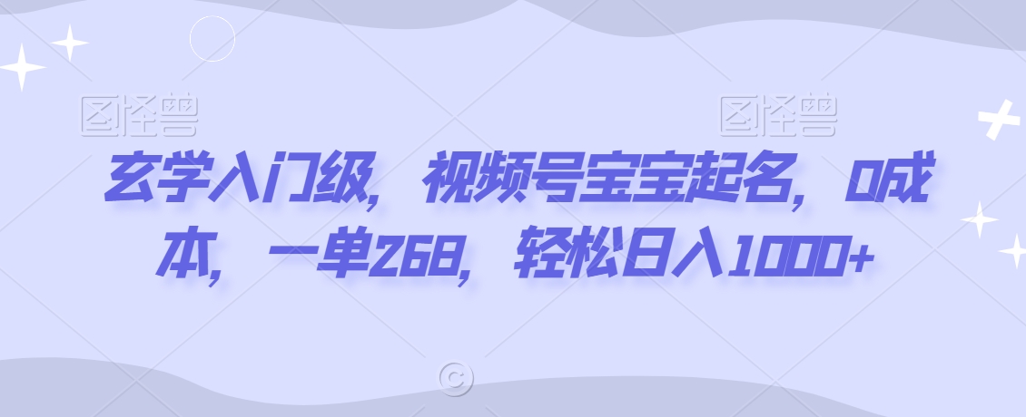 玄学入门级，视频号宝宝起名，0成本，一单268，轻松日入1000+【揭秘】-网创资源社