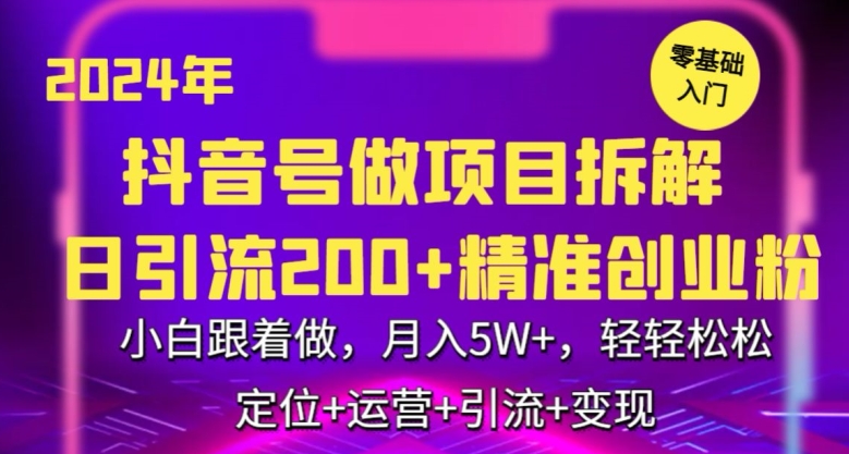 2024年抖音做项目拆解日引流300+创业粉，小白跟着做，月入5万，轻轻松松【揭秘】-网创资源社