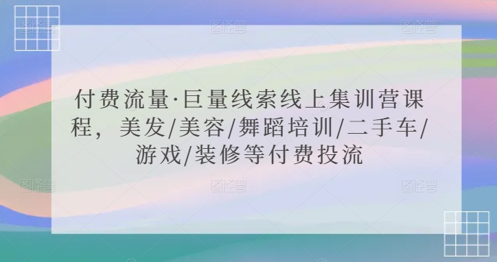 付费流量·巨量线索线上集训营课程，美发/美容/舞蹈培训/二手车/游戏/装修等付费投流-网创资源社