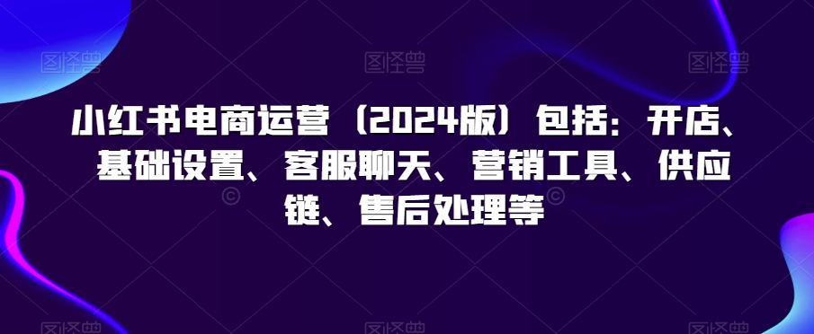 小红书电商运营（2024版）包括：开店、基础设置、客服聊天、营销工具、供应链、售后处理等-网创资源社