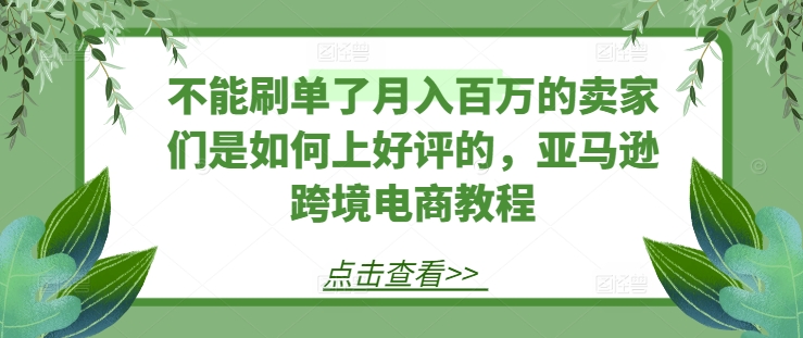 不能刷单了月入百万的卖家们是如何上好评的，亚马逊跨境电商教程-网创资源社