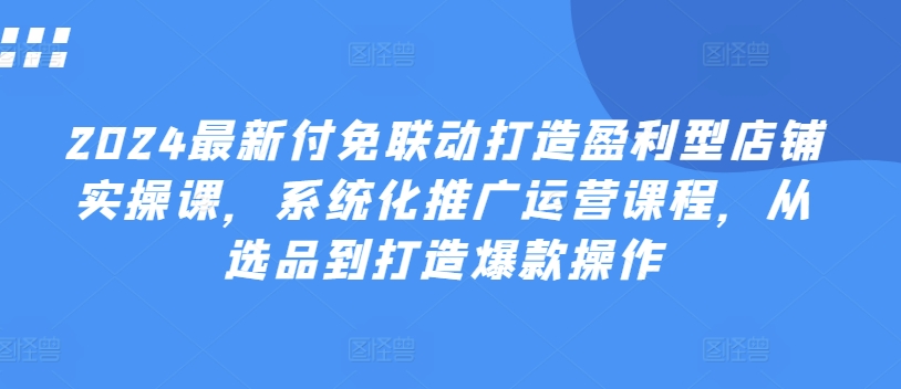 2024最新付免联动打造盈利型店铺实操课，​系统化推广运营课程，从选品到打造爆款操作-网创资源社