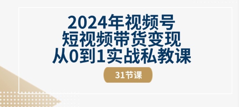 2024年视频号短视频带货变现从0到1实战私教课(31节视频课)-网创资源社