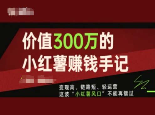 价值300万的小红书赚钱手记，变现高、链路短、轻运营，这波“小红薯风口”不能再错过-网创资源社