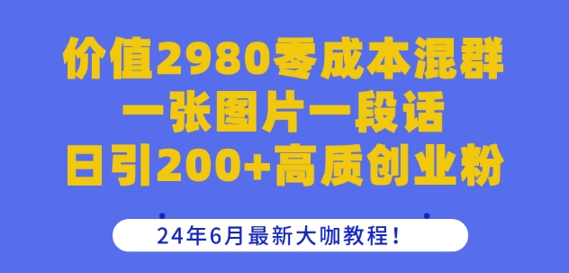 价值2980零成本混群一张图片一段话日引200+高质创业粉，24年6月最新大咖教程【揭秘】-网创资源社